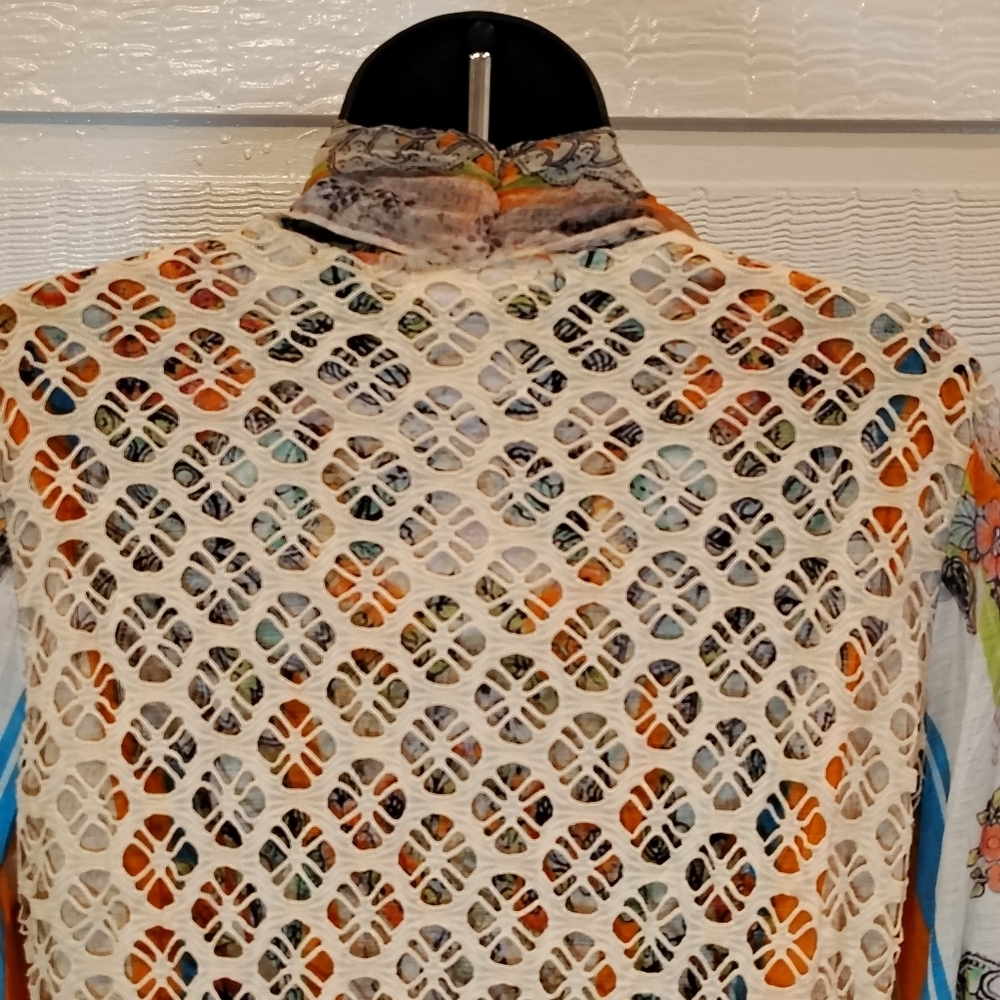 Alberto Makali Vintage Retro Style Printed Top Attached Crochet Vest MEDIUM - Picture 8 of 11